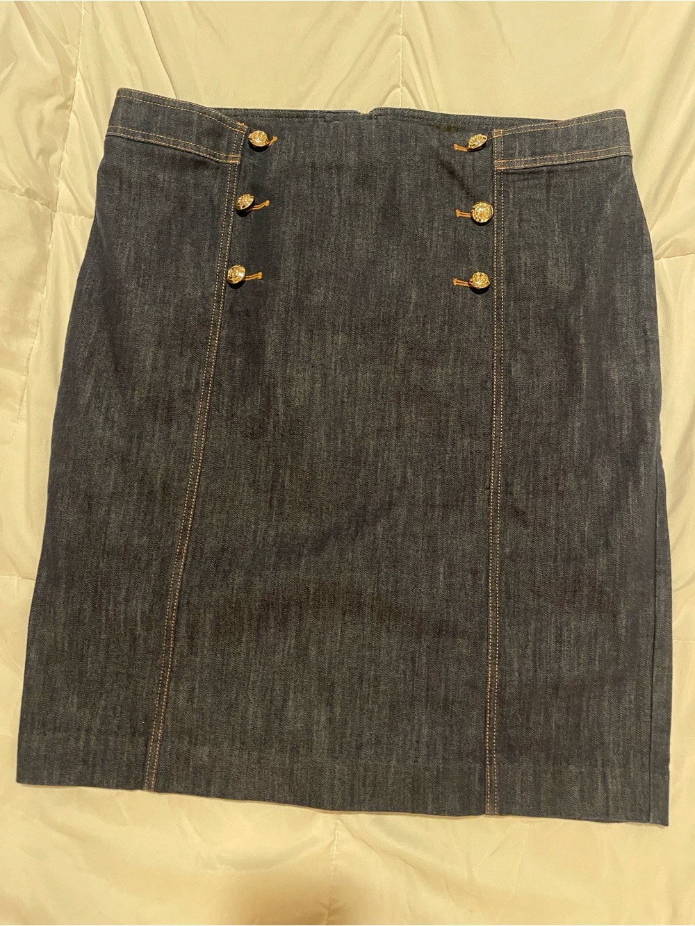 Talbots Dark Blue Denim Pencil Skirt with Gold Buttons